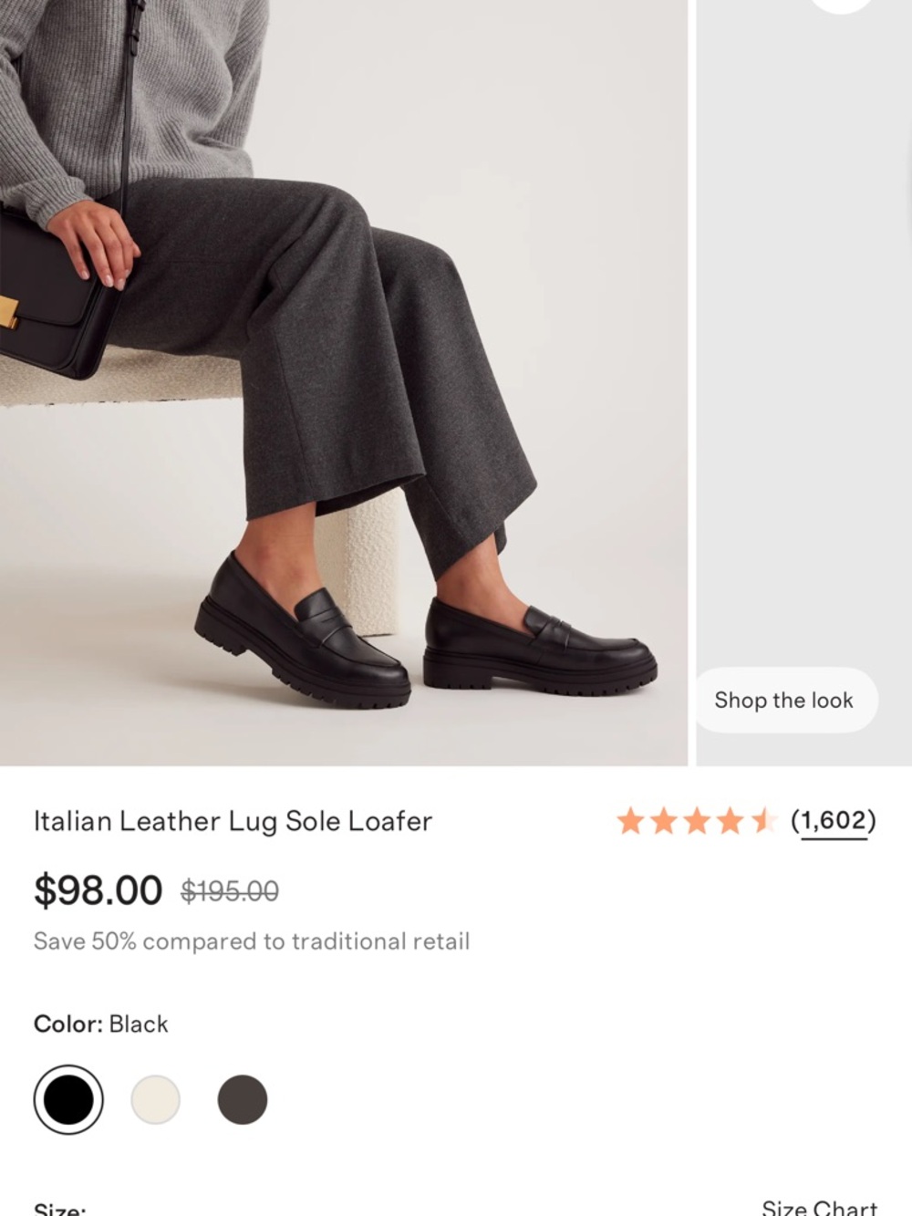 NEW IN BOX Quince Black Italian Leather Lug Sole Loafer - Picture 2 of 3